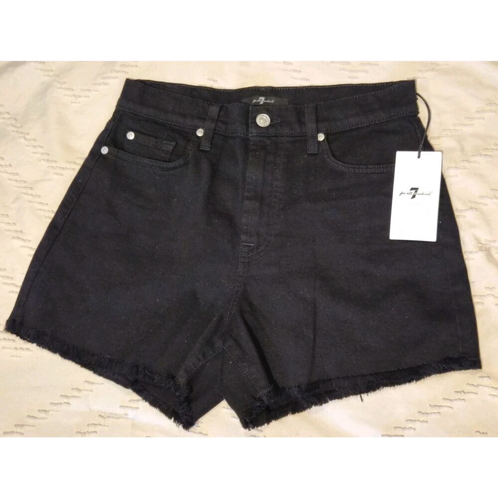 New With Tags Size 28 Brand 7 For All Mankind Black Fray Cut Off Shorts